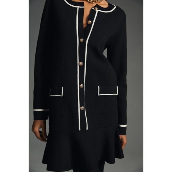 Anthropologie Endless Rose Sweater Blazer Dress Black Knit Gold Buttons Size M - Picture 3 of 13